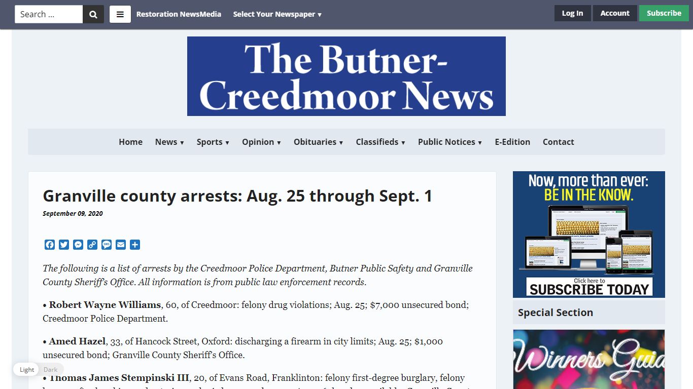 Granville county arrests: Aug. 25 through Sept. 1