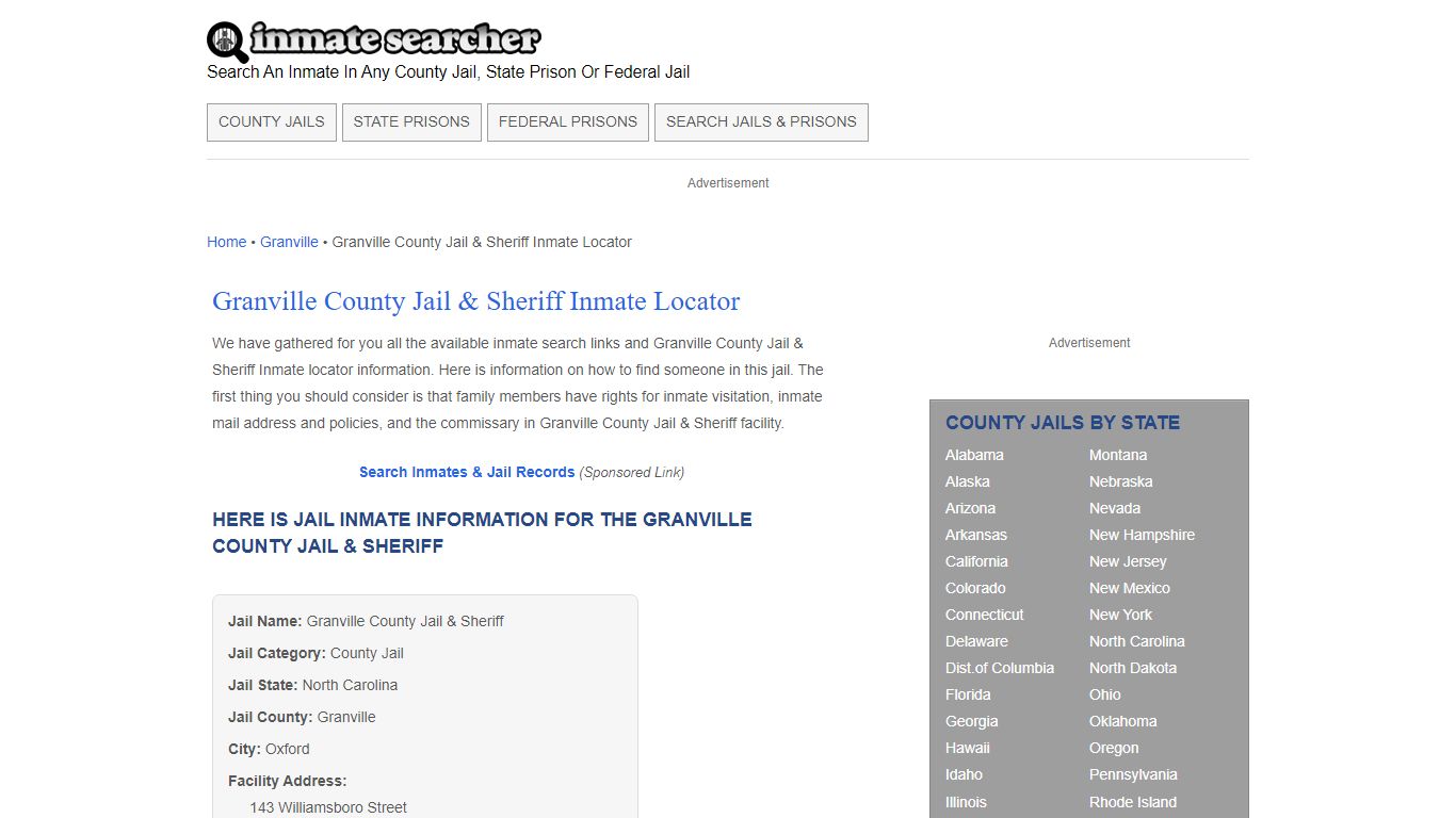Granville County Jail & Sheriff Inmate Locator - Inmate Searcher